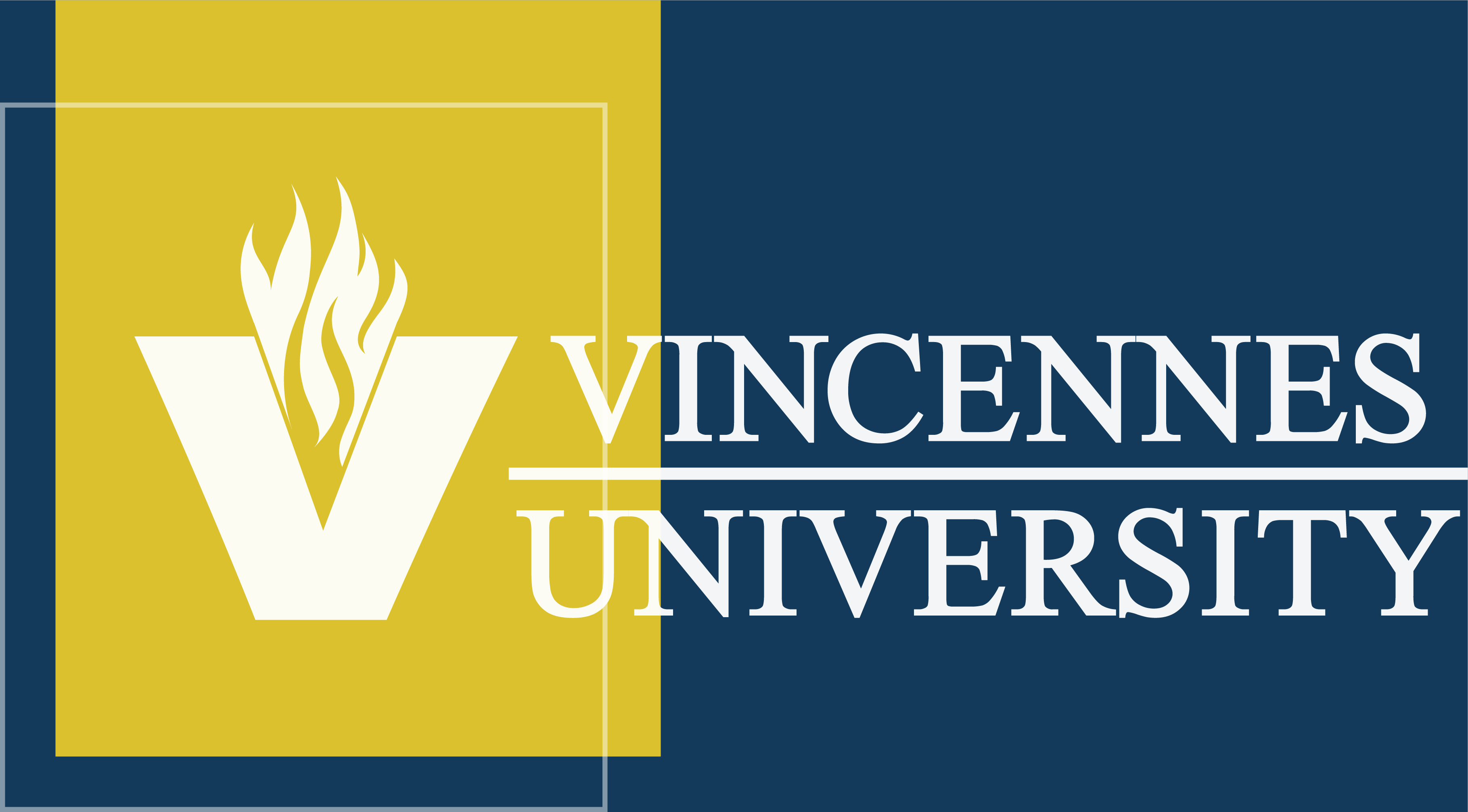 Vincennes University logo with blue, white and yellow colors